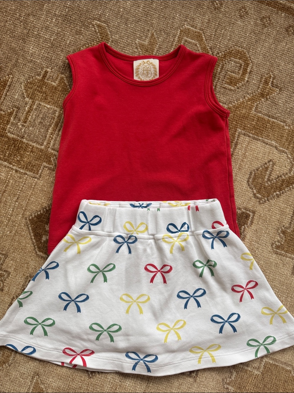 Beaufort Bonnet Kids Red Tank Top and White Bow-Print Skirt Set